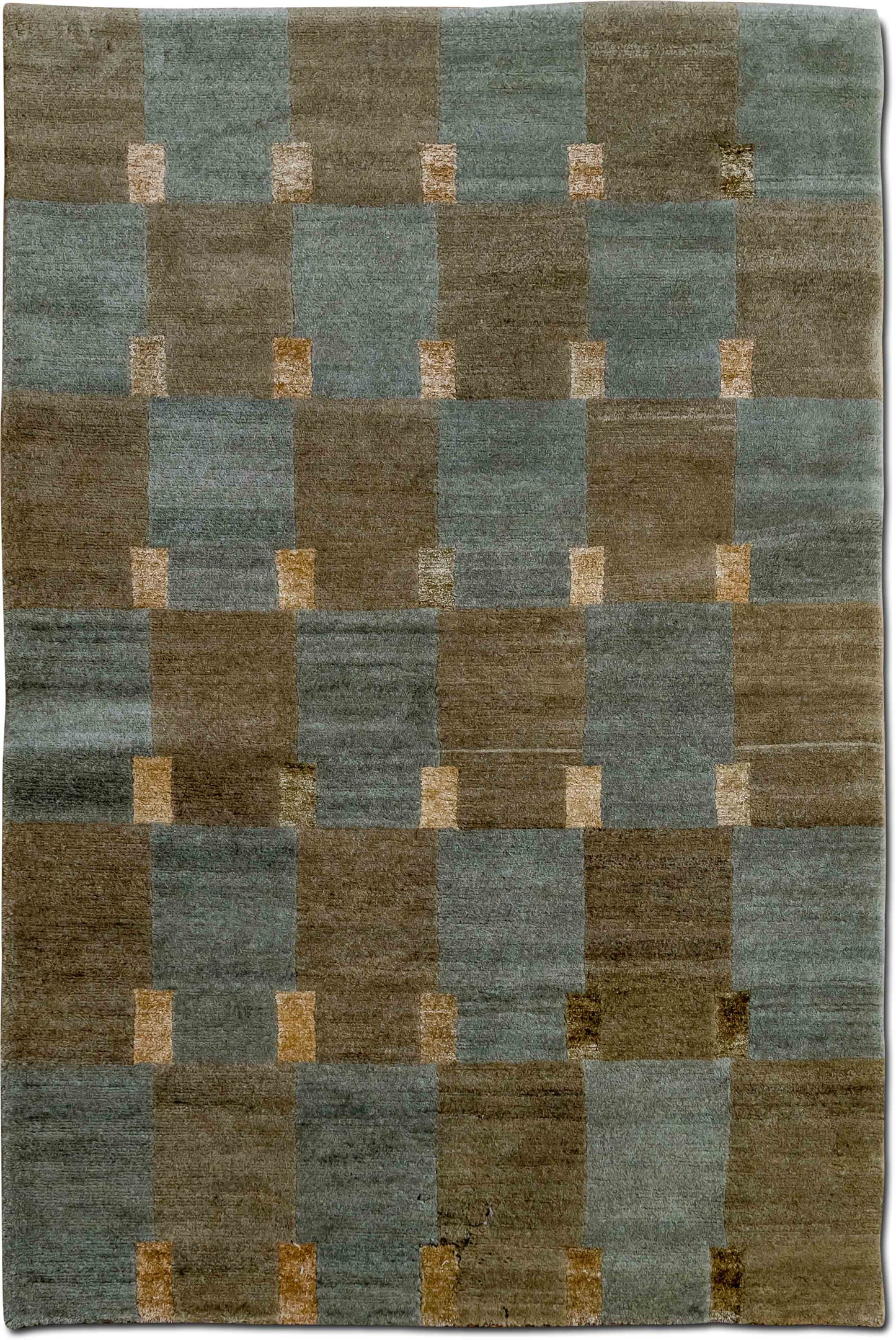 Tufenkian – Double Square 5 ft x 3 ft – 100% wool – light forest green, darker moss green, apricot