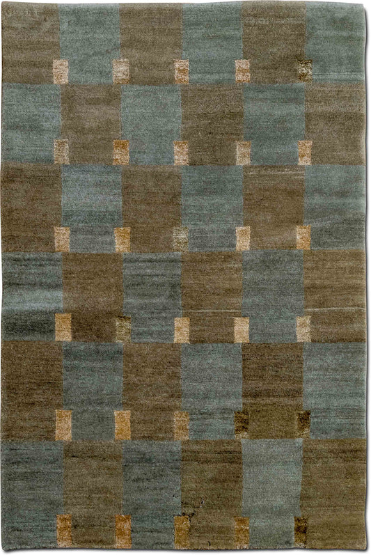 Tufenkian – Double Square 5 ft x 3 ft – 100% wool – light forest green, darker moss green, apricot