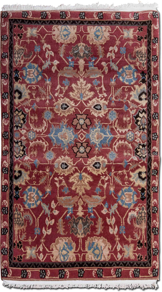 Tufenkian – Rosewood (5 ft x 3 ft) – 100% wool – Field color-coral/salmon, Border color - brown taupe, accents incl. espresso, light blue, pale blue grey, golden brown and camel