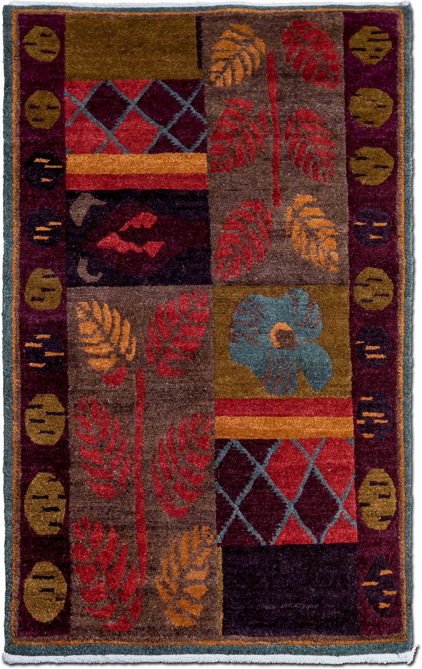 Tufenkian HOTHOUSE MIDNIGHT –  5 ft x 3 ft – 100% wool – rust green mauve blue