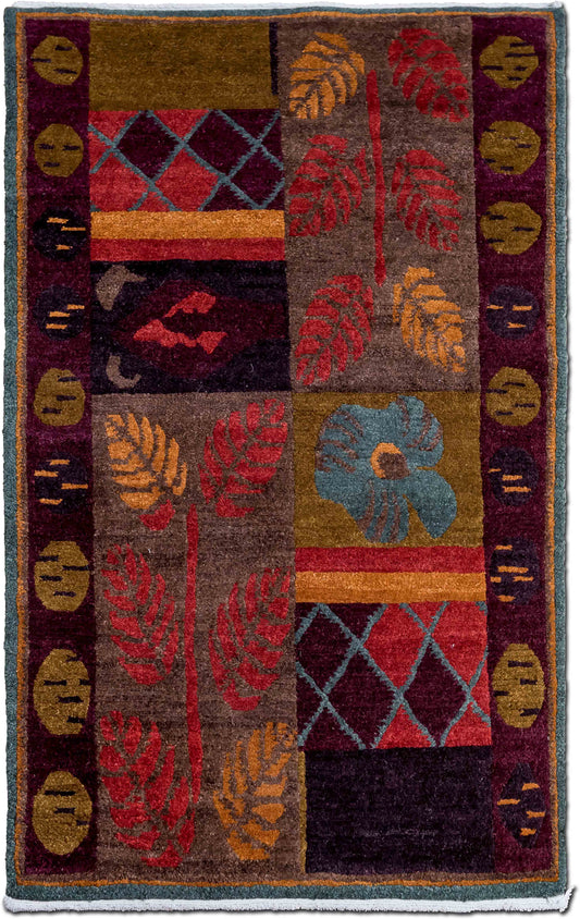Tufenkian HOTHOUSE MIDNIGHT –  5 ft x 3 ft – 100% wool – rust green mauve blue