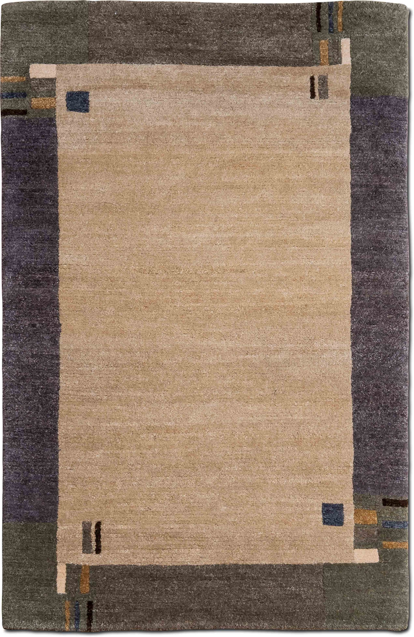 Tufenkian Kensington White Chocolate Area Rug–  (5 ft x 3 ft) – 100% Wool– light brown dark trim