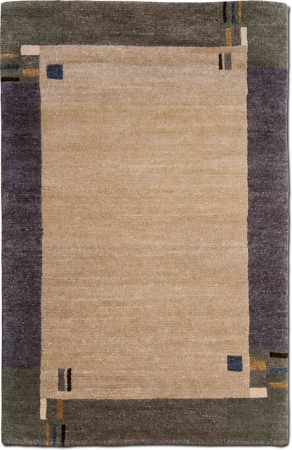Tufenkian Kensington White Chocolate Area Rug–  (5 ft x 3 ft) – 100% Wool– light brown dark trim
