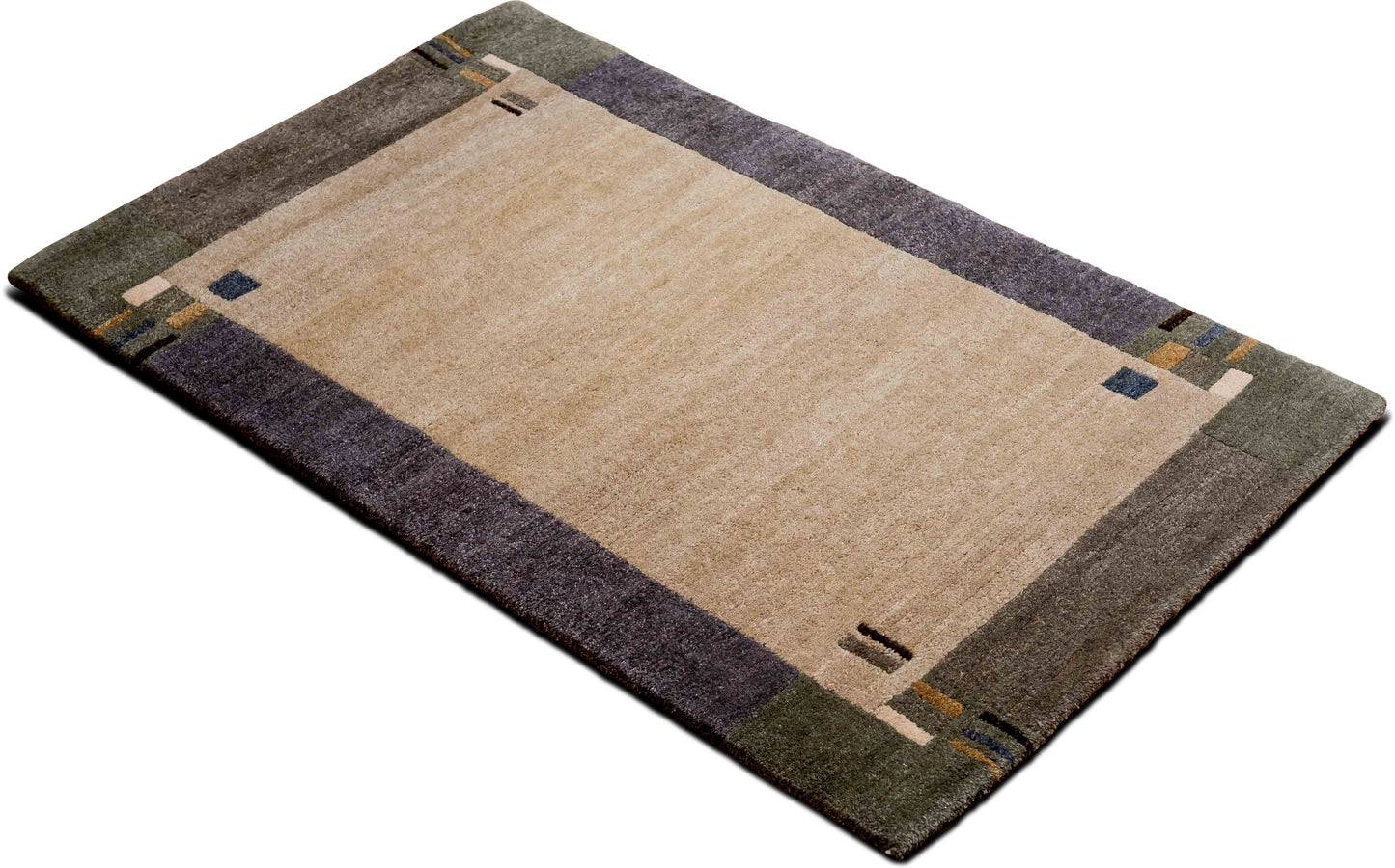Tufenkian Kensington White Chocolate Area Rug–  (5 ft x 3 ft) – 100% Wool– light brown dark trim