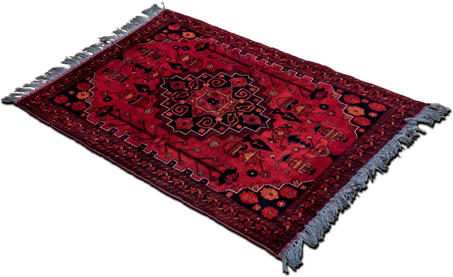 Traditional area rug–  5 ft x 3 ft – 100% Wool – red dark